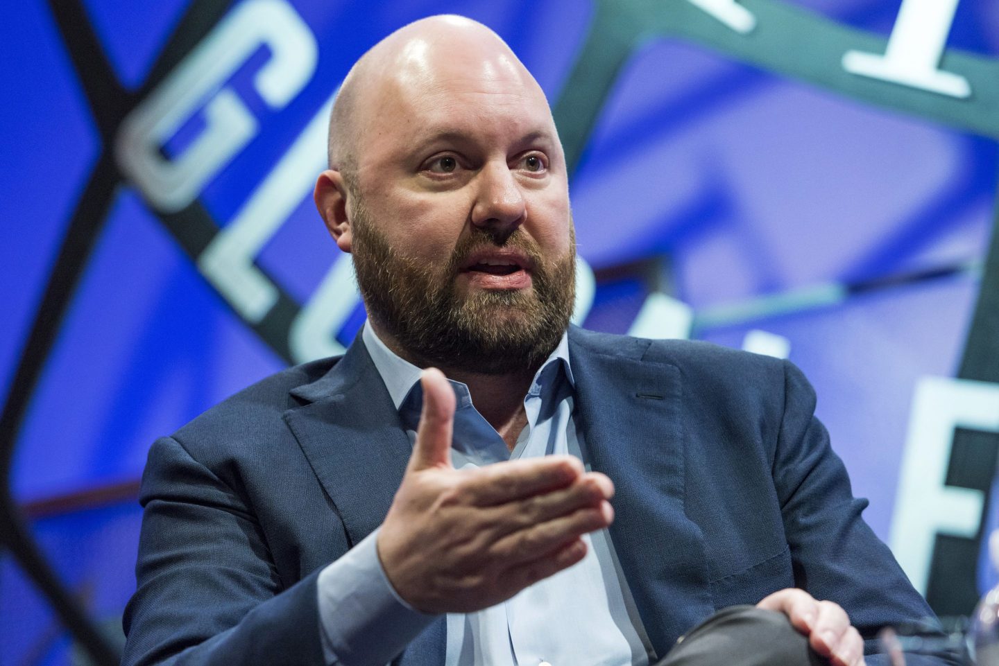 Marc Andreessen, co-founder and general partner of Andreessen Horowitz, speaks during the 2015 Fortune Global Forum in San Francisco, California, U.S., on Tuesday, Nov. 3, 2015. The forum gathers Global 500 CEO&#039;s and innovators, builders, and technologists from some of the most dynamic, emerging companies all over the world to facilitate relationship building at the highest levels. Photographer: David Paul Morris/Bloomberg via Getty Images